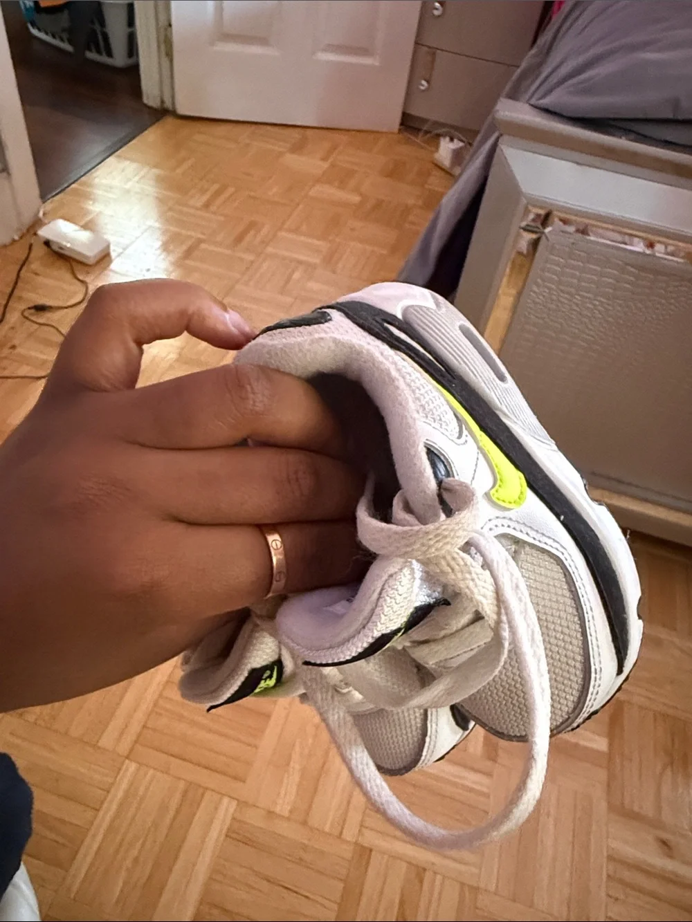Nike Kids Cream & Black Sneakers with Neon Logo